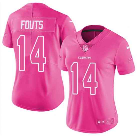 Womens Nike Chargers #14 Dan Fouts Pink  Stitched NFL Limited Rush Fashion Jersey